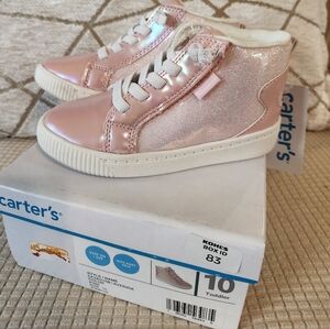 Carter's Pink and White Kids High Cut Sneakers Shimmer Easy Wipe Easy On Off